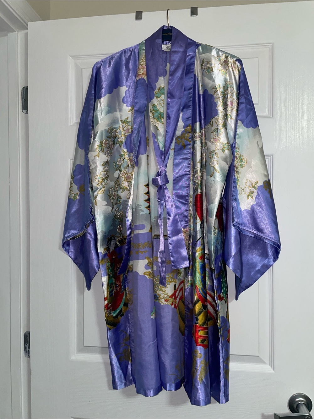 Lavender Satin Floral Kimono Robe